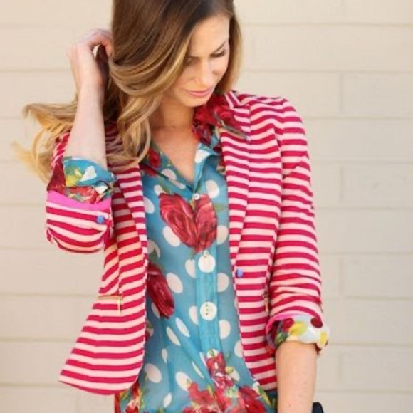 ZARA TRF Collection Pink Cream Tan Stripe Blazer Jacket Size Small Bloggers Fav - Picture 1 of 12